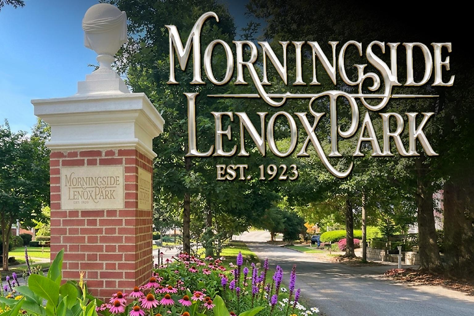 Brick neighborhood monument sign for Morningside-Lenox park in intown Atlanta