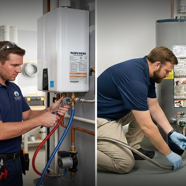 Morningside Plumbing technicians servicing both tank and tankless water heaters